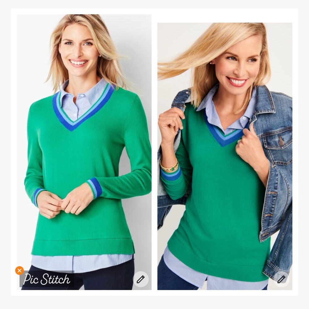 Talbots Cricket V Neck Sweater Green Blue